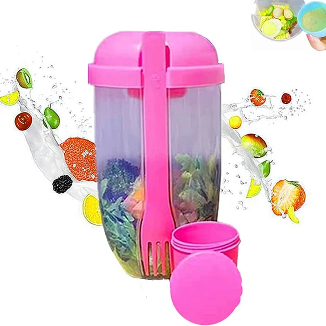 Salad Cup,Salad Dressing Container to Go,Fresh Salad Cup with Fork and  Dressing Holder,Salad Meal Shaker Cup,Reusable Portable Fruit and Vegetable