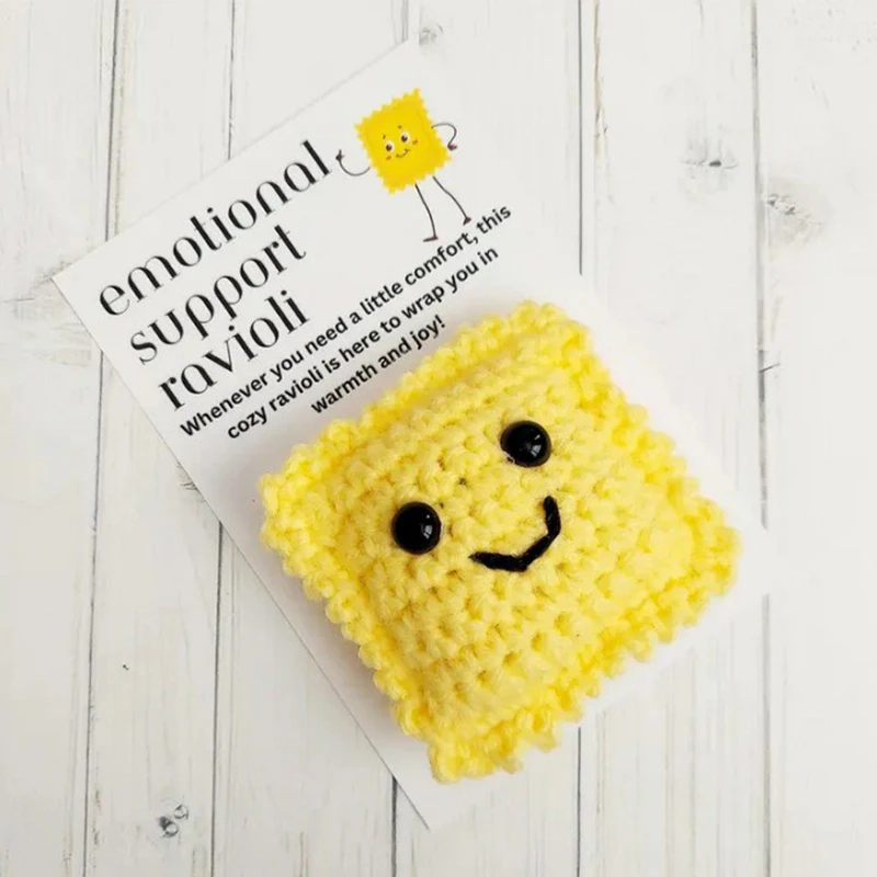 1PC 100% NEW Emotional Support Ravioli Knitted Positive Energy Pocket Doll With Card For Home Room Decoration Gift 4