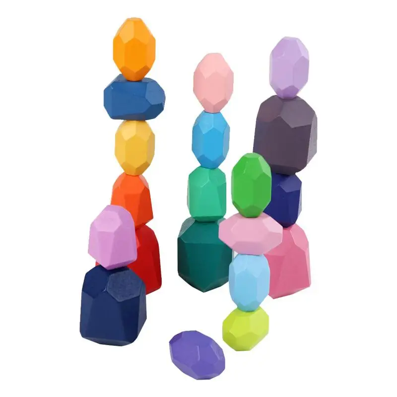 

Wooden Rainbow Stones Building Blocks Colorful Wood Toy Block Stacker Balancing Games Montessori Educational Toys For Children