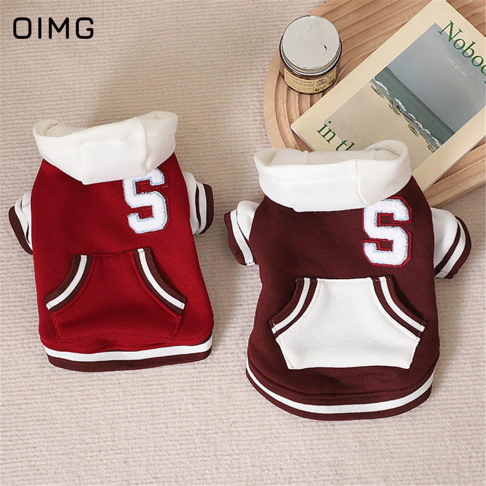 

OIMG Letter Print Dogs Hoodies Patchwork Pet Baseball Uniform Hooded Sweatshirt For Puppies Clothing Winter Dogs Cats Clothes