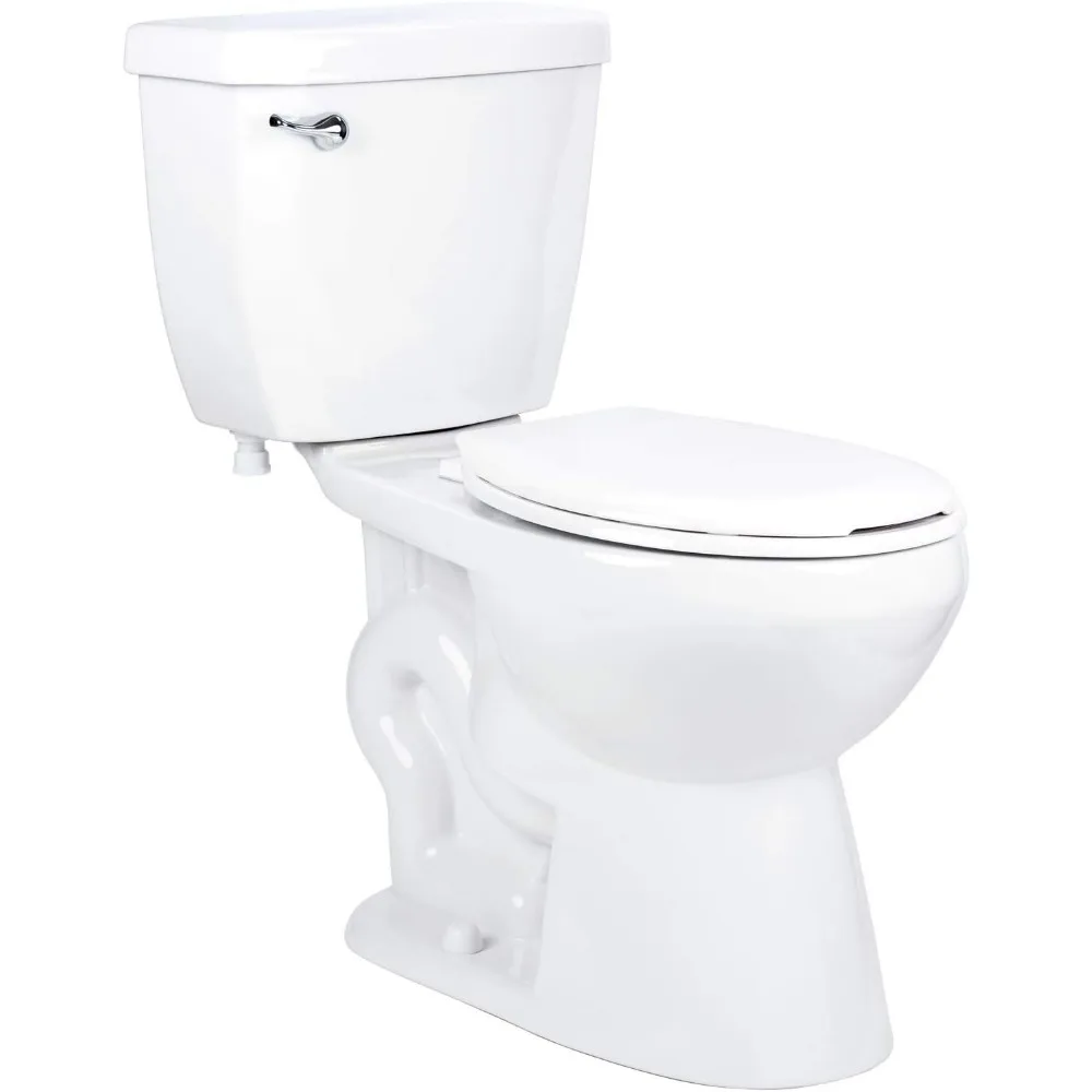 Two-Piece High Efficiency Toilet with Round-Front Chair Height Bowl - Includes Toilet Seat and Wax Ring Kit,  squat potty 6