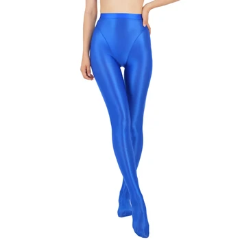 Womens Wetlook Oil Glossy Shiny Smooth Elastic Waistband Footed Leggings Tights Pants stretchy Slim Fit Close-fitting Pants 1