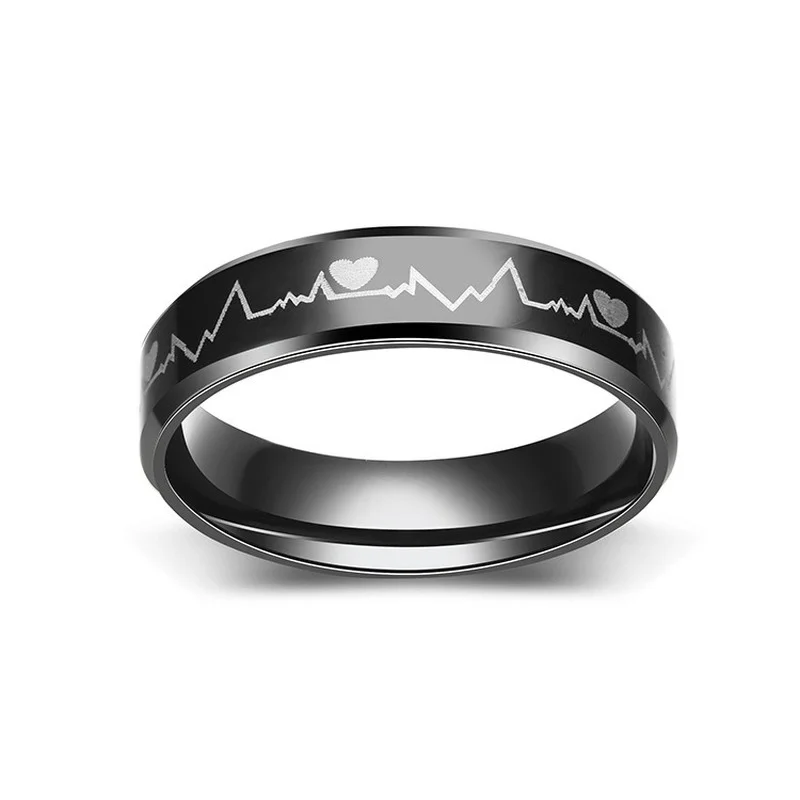 Fashion Titanium Steel ECG Love Couple Ring Korean Simple Trend Youth Boy Girl Heart Rings Jewelry Accessories Gifts 4