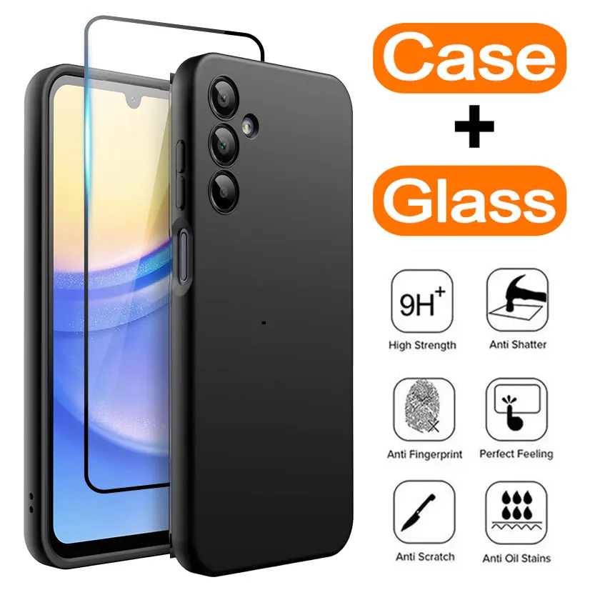 Premium Black Silicone Soft Case with Screen Protector Glass