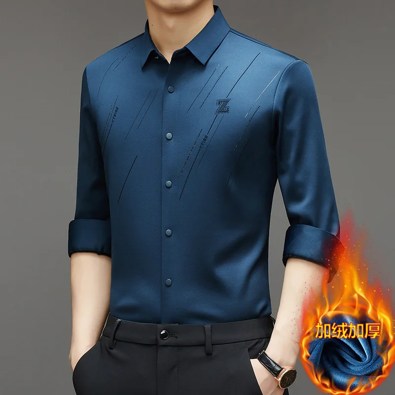 Fashion Men Business Social bright Smooth Shirt Spring Autumn business Long Sleeve Male Clothes thickened Lapel Casual Shirt Men