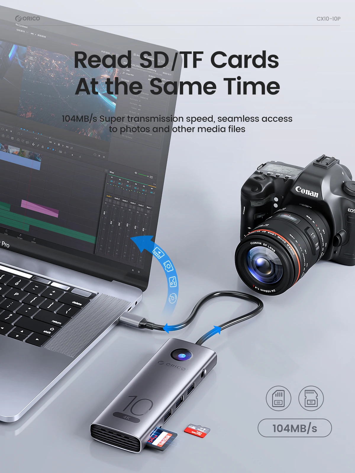 Orico-tipo c Docking Station 10gbps 4k60hz Compatível com Hdmi Usb 3.0 2.0 Hub Rj45 Pd100w Leitor de Cartão Adaptador Acessórios para Notebook - Imagem 6