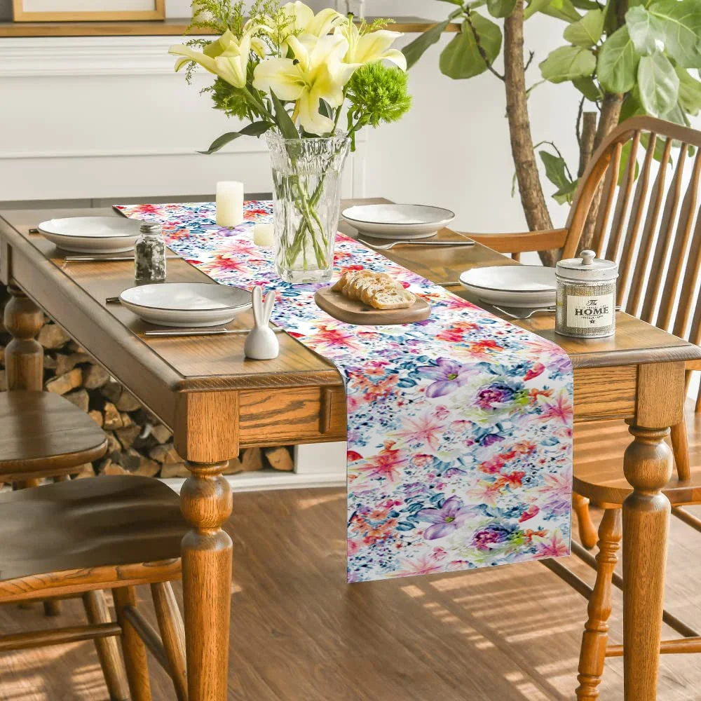 실내 실외 실내 장식에 적합한 수채화 식탁보, 식물 꽃 식탁보, 주방 테이블 장식, 1 pc