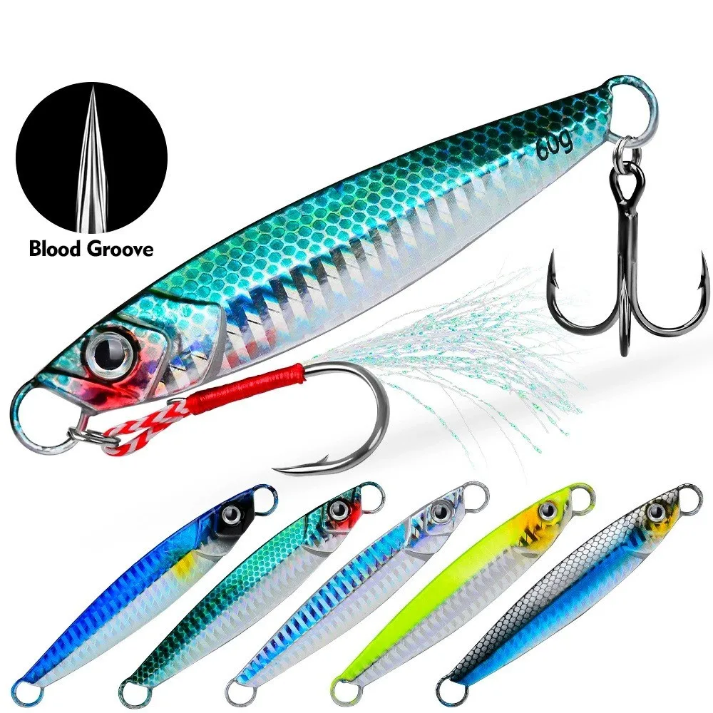Luya Eisenplatte Meeresangelköder Metall Bionic Bait 17g/21g/24g/30g/40g/60g Doppelhaken Leuchtender gefälschter Köder Wobbler für Bass