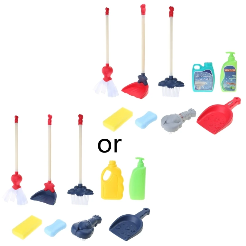 9/10 Pcs Kids Cleaning Set Toy Cleaning Set Broom Mop Brush Dust Pan Towing Bucket Soap Brush Birthday Gift for Kids 3