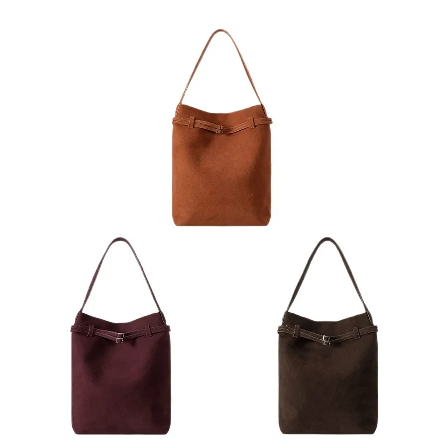 New Original Design Coffee Color Large Bucket Tote Winter Matte Suede  Leather Women Shoulder Bag Commuting Handbag