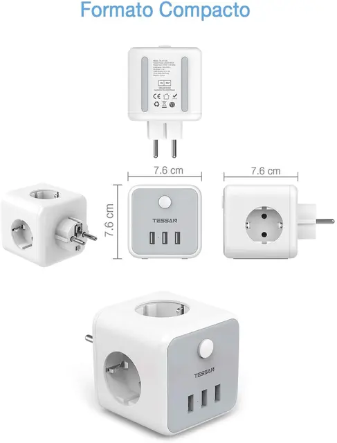 TESSAN-Mini regleta eléctrica USB con interruptor y cubo, enchufe en T,  tiras de Powercube, adaptador de extensión de salida inteligente europeo -  AliExpress