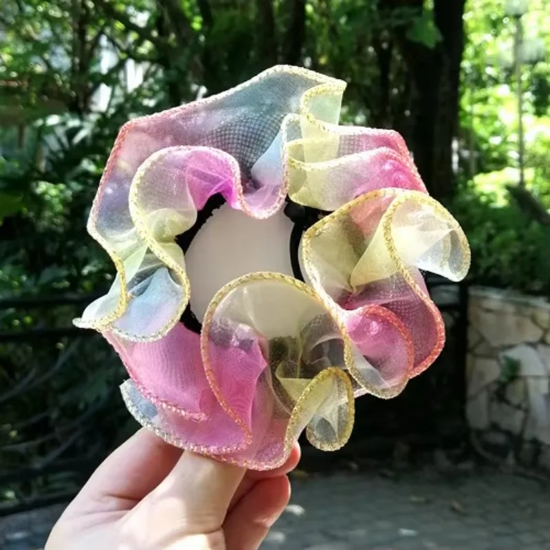 New Children's Ballet Dance Ball Hair Net Cover Girl Snow Gauze Lace Updo Hair Net Hood Flower Drawstring