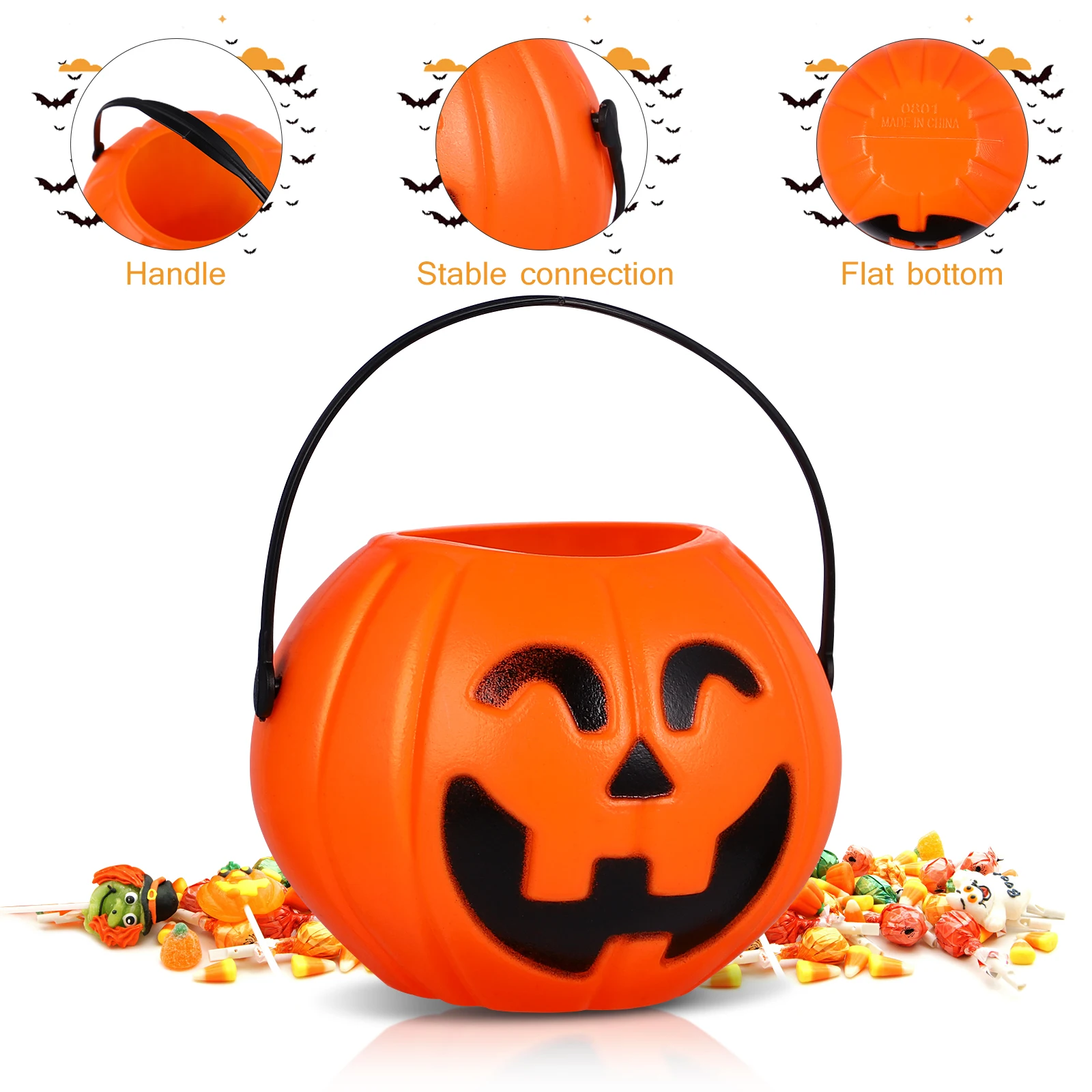 Halloween Pumpkin Bucket Candy Bucket Pumpkins Basket Snack Candy Tote Party Trick or Treat Props Halloweens Decoration Supplies