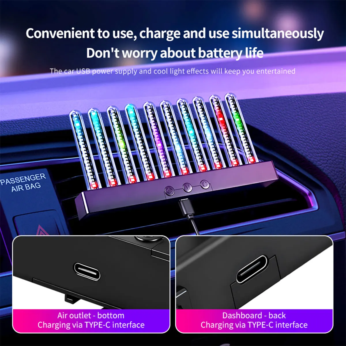 รูปสินค้า ไฟตกแต่งรถยนต์ RGB ควบคุมเสียง ติดตั้งง่าย ใช้ได้ทุกรุ่น