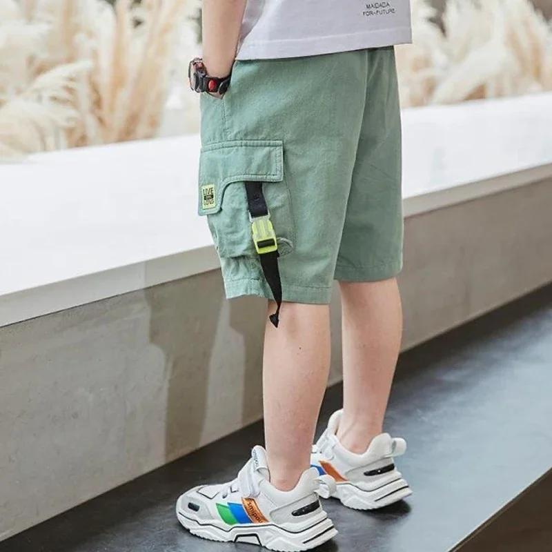 EACHIN Boys Shorts Summer Loose Pants Teenage Trouser Shorts Boys Casual Cargo Short Pants Children's Elastic Waist Cotton