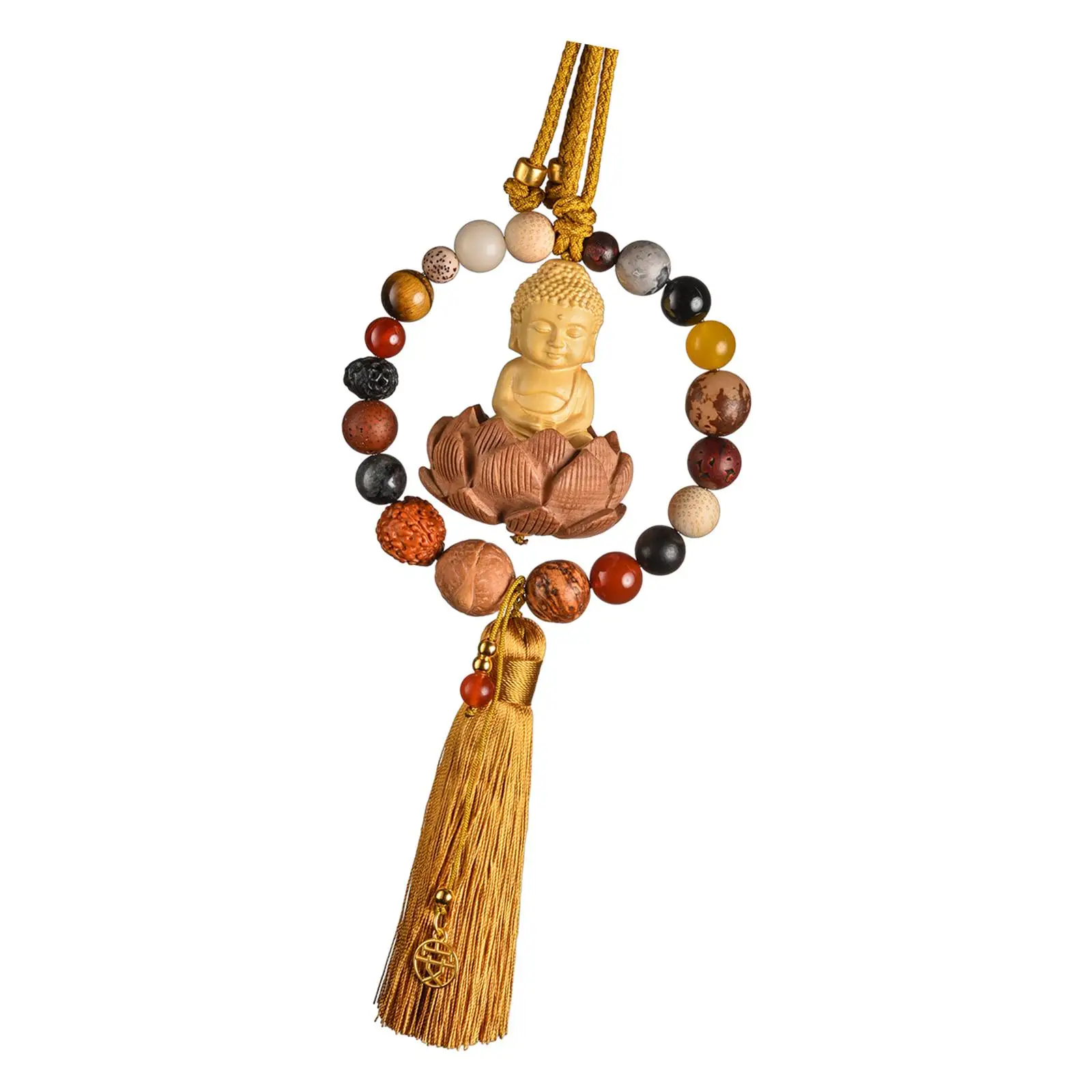 Buddha Statue Car Rearview Mirror Pendant Decorative Auto Interior Dangle Wood