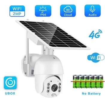 UBOX 4G 태양광 PTZ 금속 하우징, 8W 태양광 패널, 야외 방수 컬러 나이트 비전 PIR 알람, 양방향 오디오 태양광 와이파이 카메라