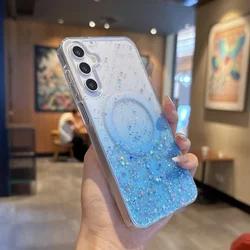 Glitter Star Transparent Magnetic Case with Magsafe Wireless Charging Compatible Soft Cover for Galaxy A26 (Blue)