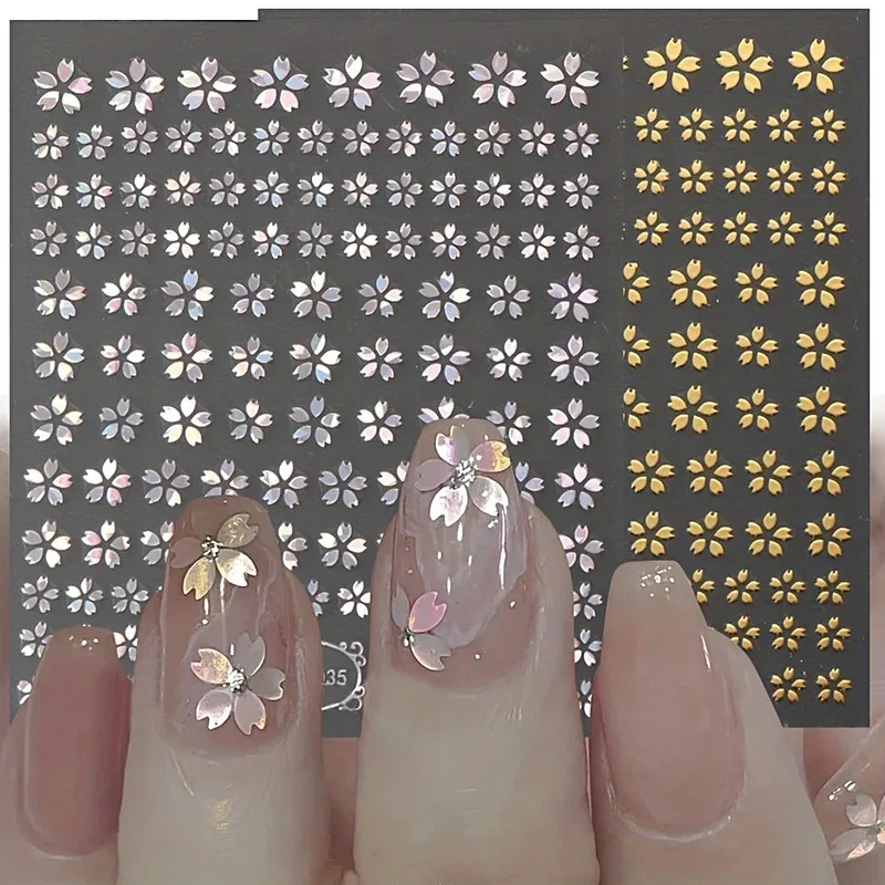 Nail Decoration 3DLaser Sakura Nail Stickers Holographic Laser Snake Pattern Slider Sakura Water Transfer Nail Decoration Set