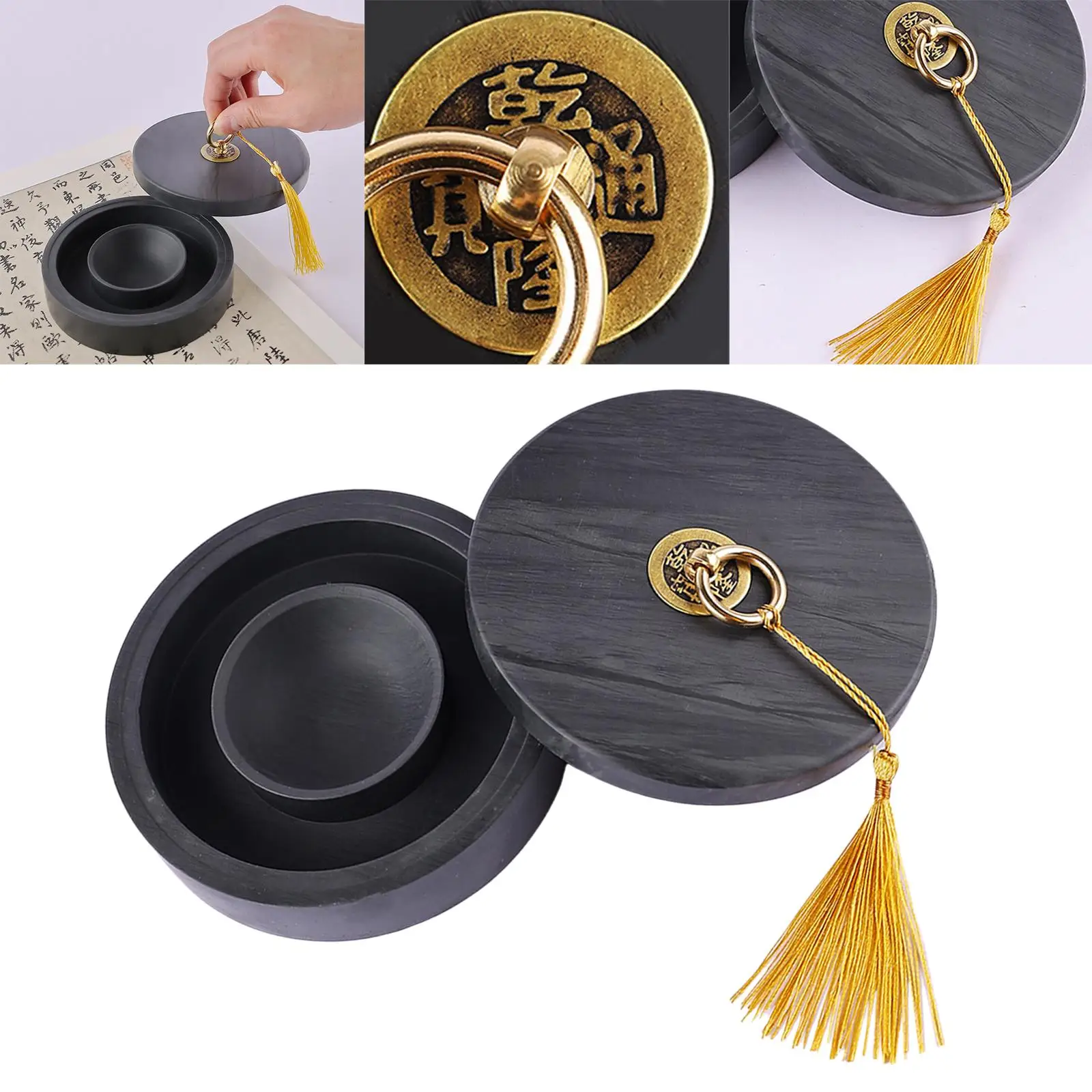 Milisten Calligraphy Ink Dish Inkstone Calligraphy Ink Bowl Calligraphy  Inkwell Sumi Ink Well Ink Grinding Supply Brush Painting with Cover Student