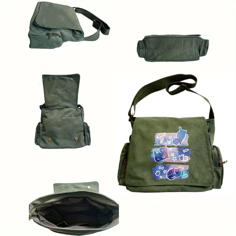 Casual Women's Shoulder Bag Crossbody Bag Canvas Cat Print Large Capacity Daily Use Messenger Bag