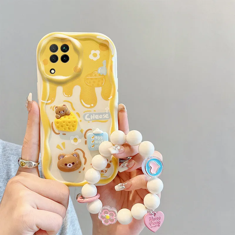 Cream Cake 3D Cartoon Cute Bear Bracelet Wave Phone Case Cover