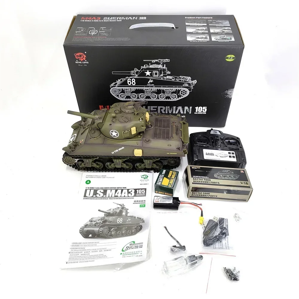 Rc Tank Henglong Large Remote Control Tank M4a3 cresta Multi Functional Battle Simulation Tank Toy Model regalo di compleanno bambino