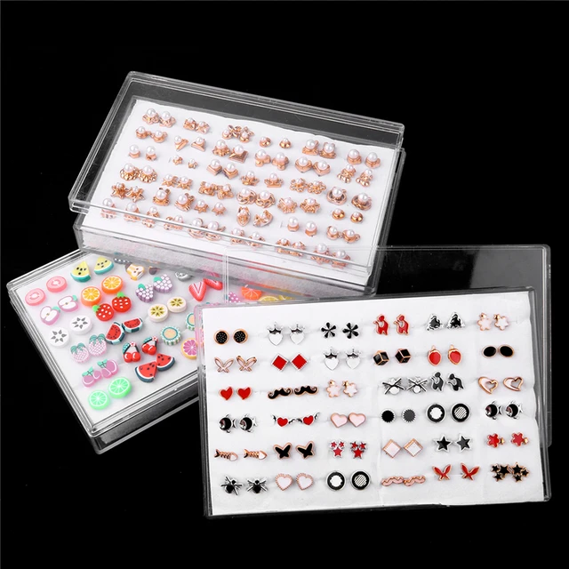 New Design 36pairs Rose Gold Mix Color Little girl earring stud sets cute  earring set for kids child with heart box - AliExpress