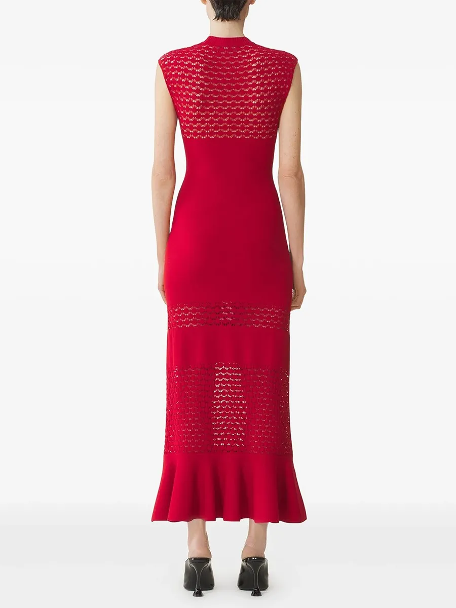 TWOTWINSTYLE Solid Hollow Out Design Sense Knit Dresses for Women Round Neck Sleeveless Tunic Minimalist Long Dress Female New
