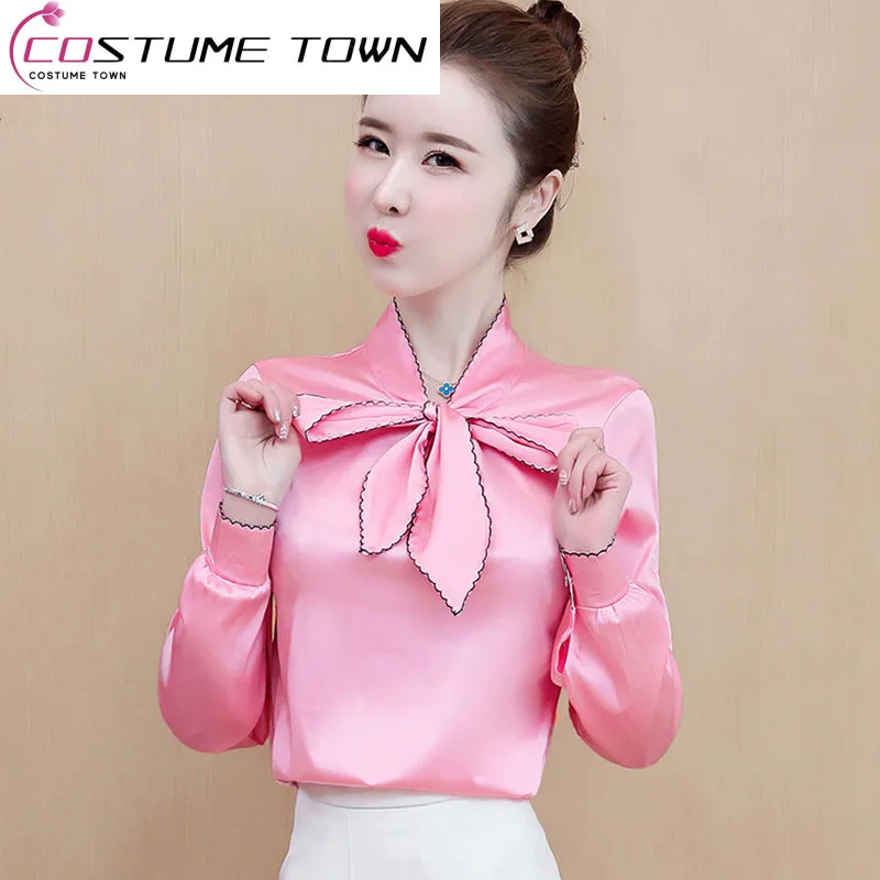 Satin Shirt Women's Long Sleeved 2023 Spring/Summer Bow Silk Light Drop Simulation Silk Shirt Temperament Top Trend 15pcs rose buds simulation star bracts bouquet silk