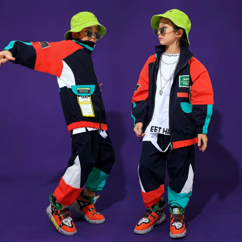 

For 4 -16 Years Boys Girls Hip Hop Clothing Set Coats Tops Pants for Kids Stage Dance Costume Wear Ballroom Autumn Cool Outfits