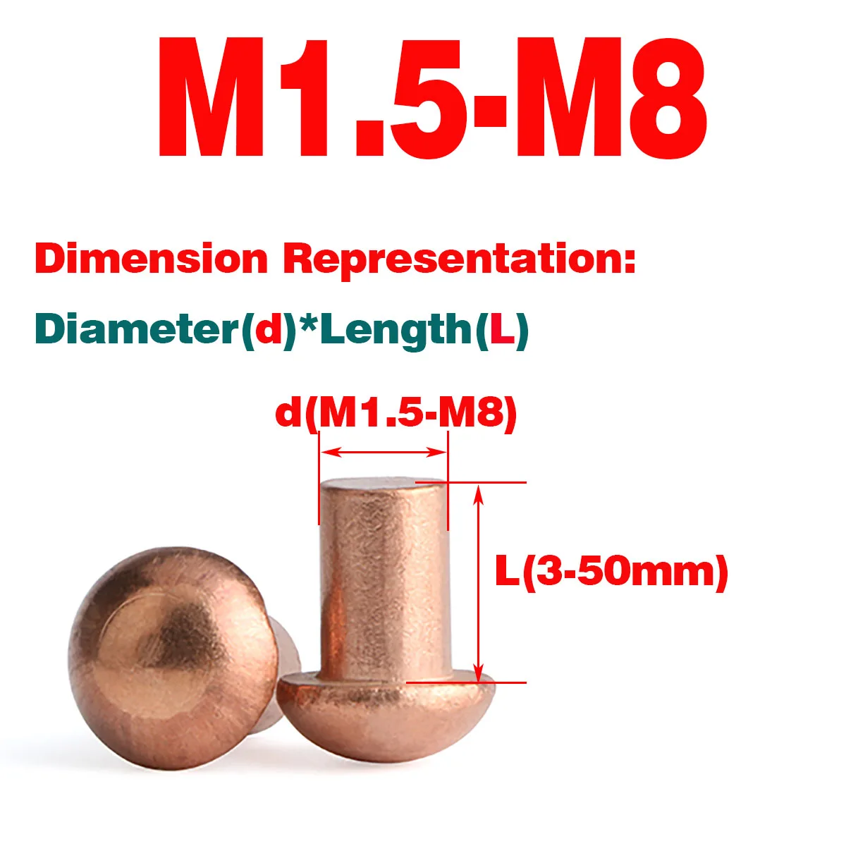 

Half Round Head Red Copper Rivet / Copper Nail Percussive Solid Mao Nail / Red Copper Willow Nail M1 5M2M2. 5M3M4M5M6M8