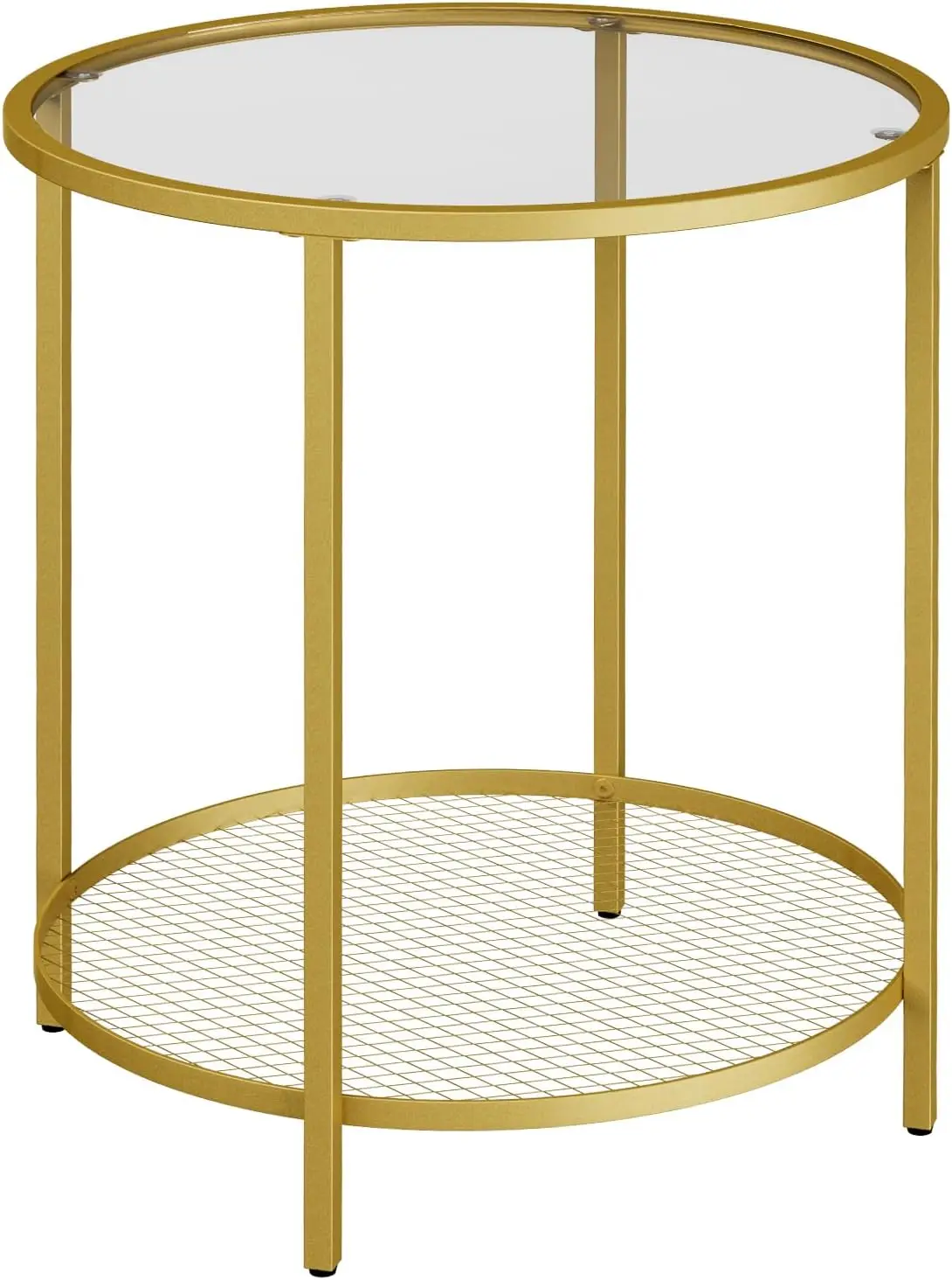 

Table, Glass Side Table with Open Storage, 2-Tier Gold Accent Table with Sturdy Metal Frame, Modern Round Coffee Table for Livin