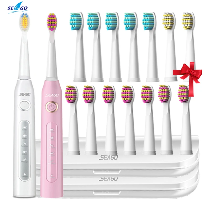 Seago Rechargeable Sonic Electric Toothbrush Micro Usb Adult Timer Electronic Tooth Brush With Gift Replacement Heads Refills