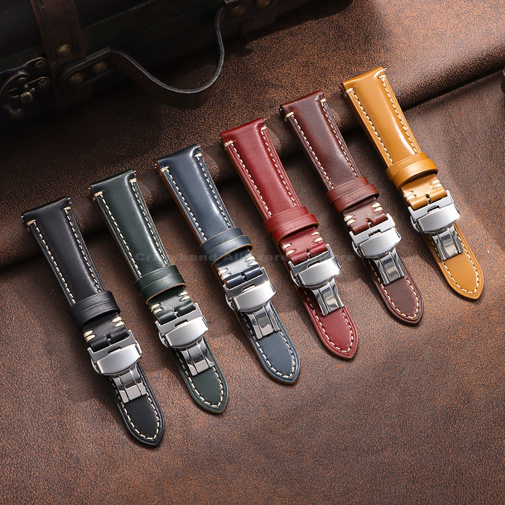 Luxurious Genuine Leather Wrist Bracelet with Butterfly Clasp - Elegant Watch Band Accessory with Gift Box