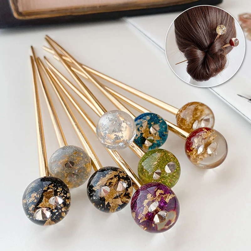 New Fashion Simple Alloy Hair Sticks Glitter Sequins Platic Ball