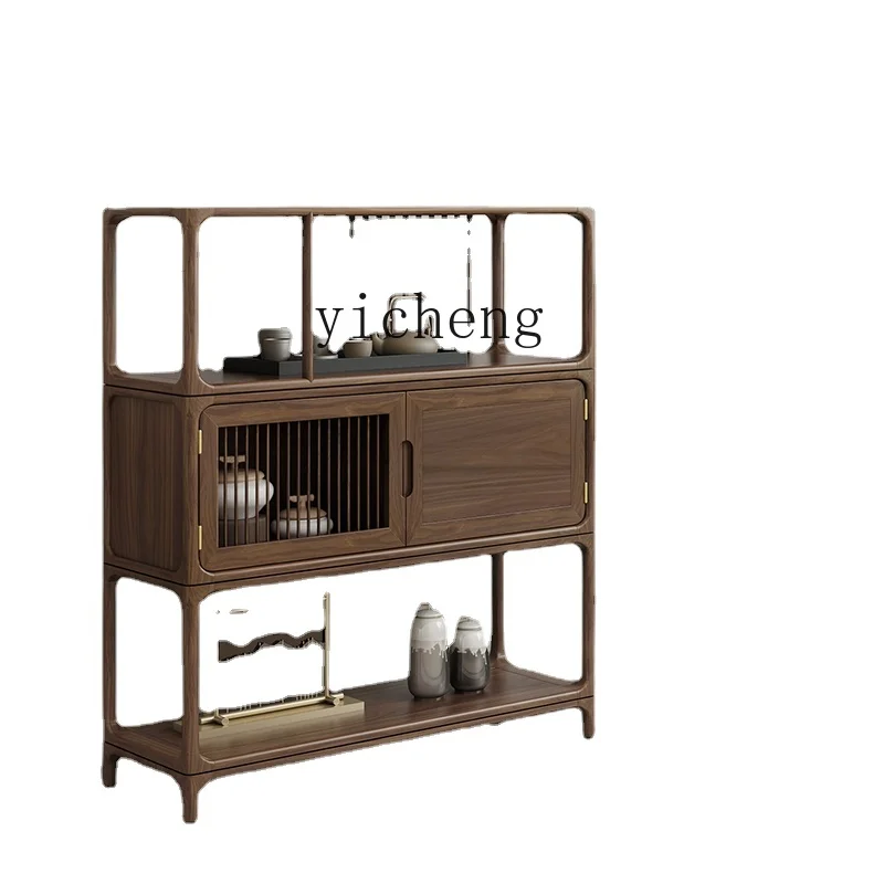 

Zk New Chinese Style Solid Wood Sideboard Mid-Ancient Black Walnut Tea Storage Storage Cabinet