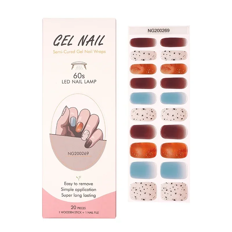 Semi Cured Gel Nails Wraps Fashion Transparent Solid Color Manicure Decal UV LED Lamp Need Gel Nail Stickers Decoration NG 6
