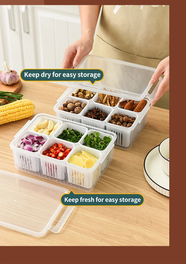 Refrigerator Storage Box, Food Vegetable Fruit Storage Box, Fridge Organizer,  Drain Basket, Meat Onion Ginger Clear Crisper, Kitchen Supplies - Temu