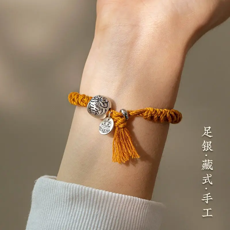 

Original Tibetan Dharma Bracelet Cotton Woven Rope Ethnic Style Merry Hand Rope Amulet Jewelry Good Luck Gift Sterling Silver