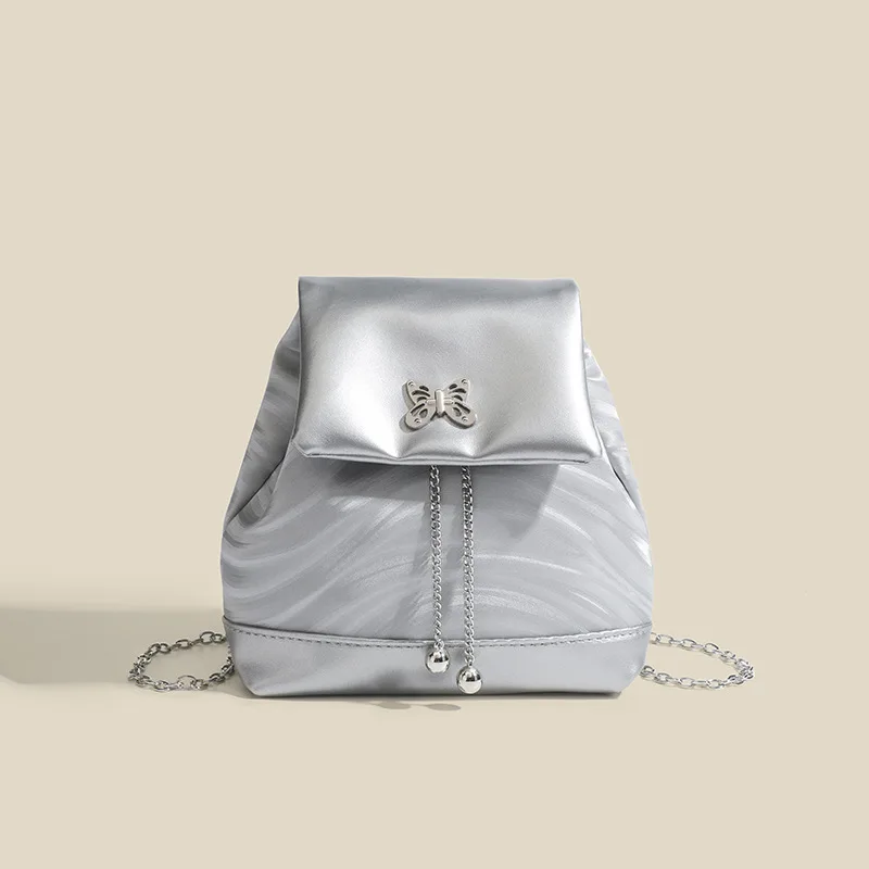 

South Korea Niche Chain Backpack Female 2023 Summer Mini Pu Girl's Backpack Butterfly Sweet Cool Hot Girl Shoulder Bag []