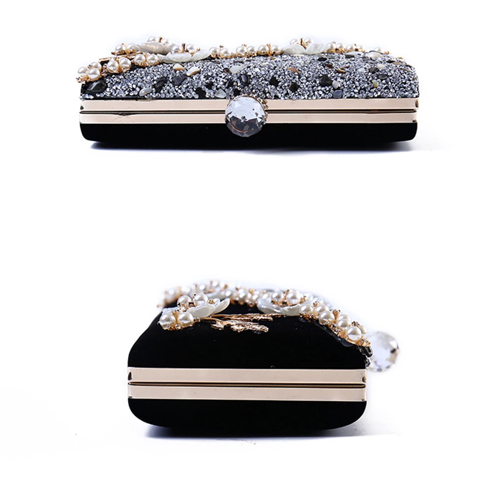 Shiny Handle Rhinestones Handmade Evening Clutch Bags Velour Cover Handcase Luxury Chain Wallet Purse Banquet Bag