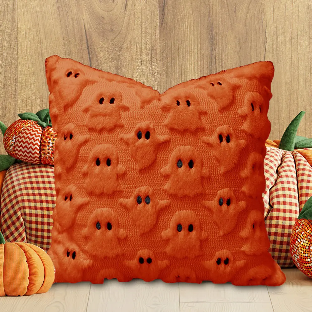 COZZSNUGE Pink Halloween Cushion Covers – Set Of 4, 45 X 45cm, Velvety Fabric, Pumpkin Ghost Castle Design - View #5