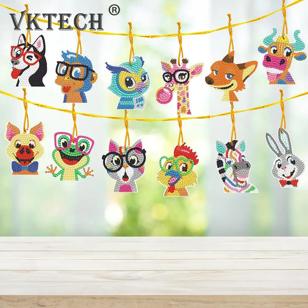 DIY Diamond Painting Keychains Kit Cute Animal Rhinestone Art Mosaic Keyring Women Bag Hanging Pendant