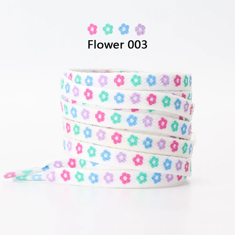 Heart Love Flat Shoelaces with Daisies and Sakura Design