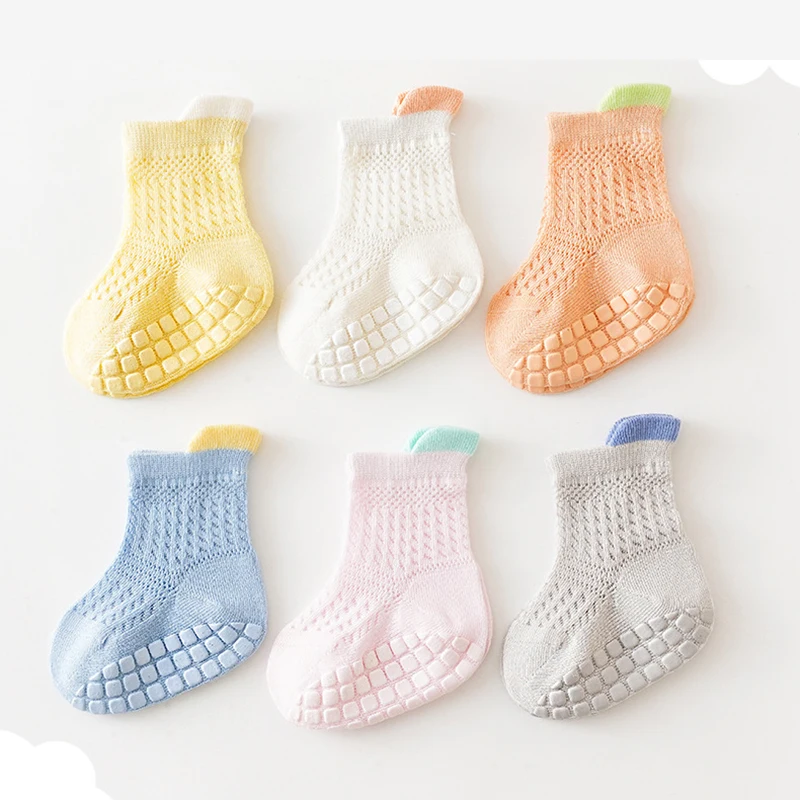 0-3T Baby Girls Boys Todderls Non Slip Cotton Socks Newborn Infants Kids Anti Skid Summer Mesh Thin Short Floor Grip Sock