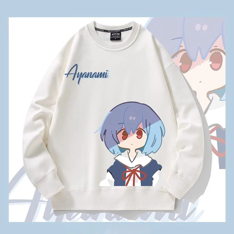 

Kawaii EVA Ayanami Rei Cartoon Round Neck Hooded Sweater Autumn Regular or Winter Fleeced Soft Touch Nice Look Cotton Tops