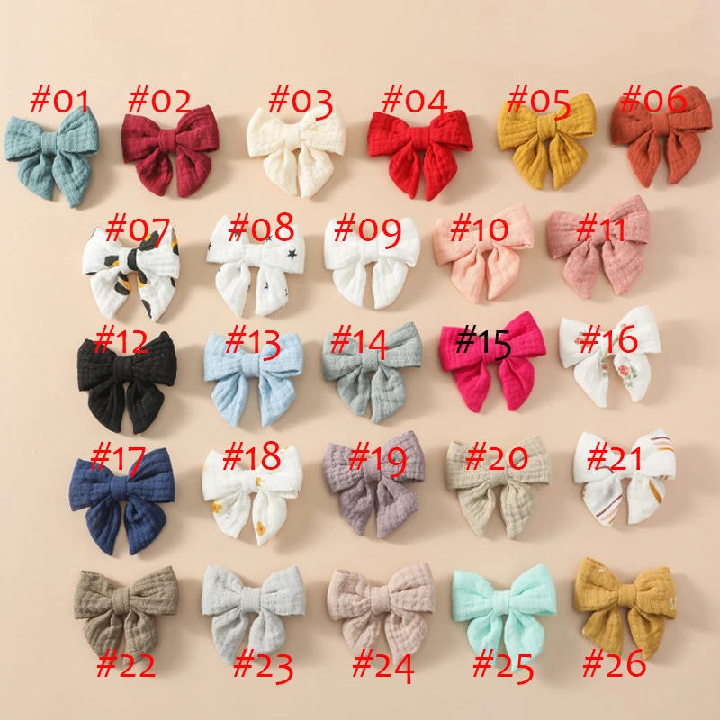 top-selling-52pcs-lot-33-muslin-cotton-hair-bow-with-clips-baby-girl-hair-clips-solid-color-kids-hair-accessories-hairgrips