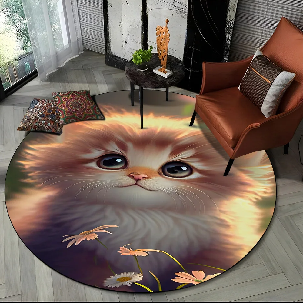 Tapete redondo 3D gato persa, tapete para sala de estar, quarto, decoração de sala de jogos infantil, tapete antiderrapante para animais de estimação, desenho animado de trapo, fofo 30 Sc6c6e7efb934425c9bc769211b350913O