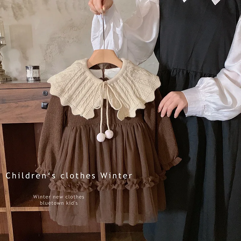 

Girls Autumn And New Children Mori Style Baby Girl Skirt Winter Fashionable Fleece-Lined Puffy Gauze Princess Dress